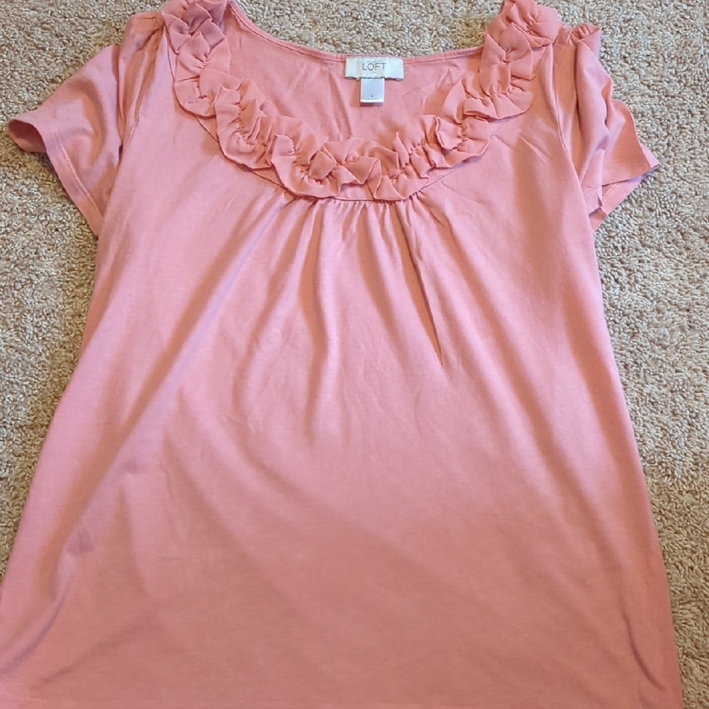 LOFT Women's Pink Ruffle Top